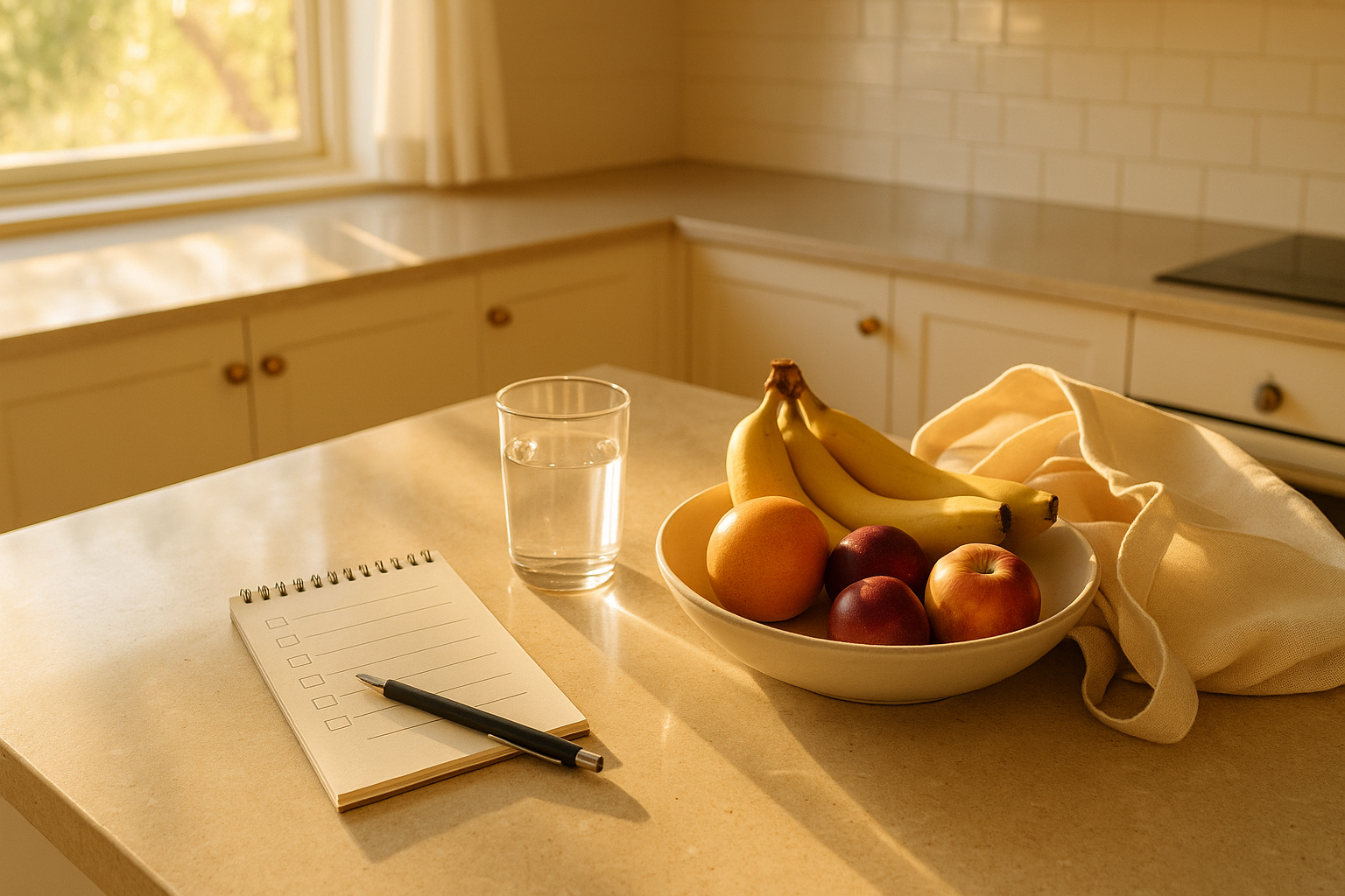 Planning checklist on a kitchen bench for a naturopath nutritionist appointment