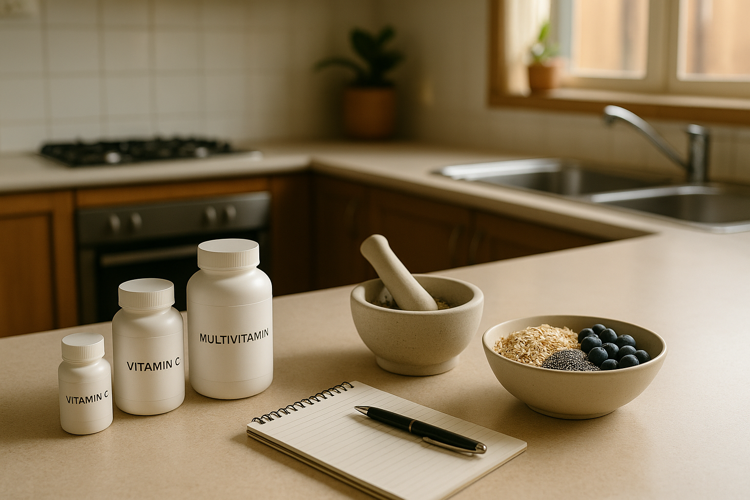 Supplements, herbs and whole foods laid out for comparing options at home on the Gold Coast