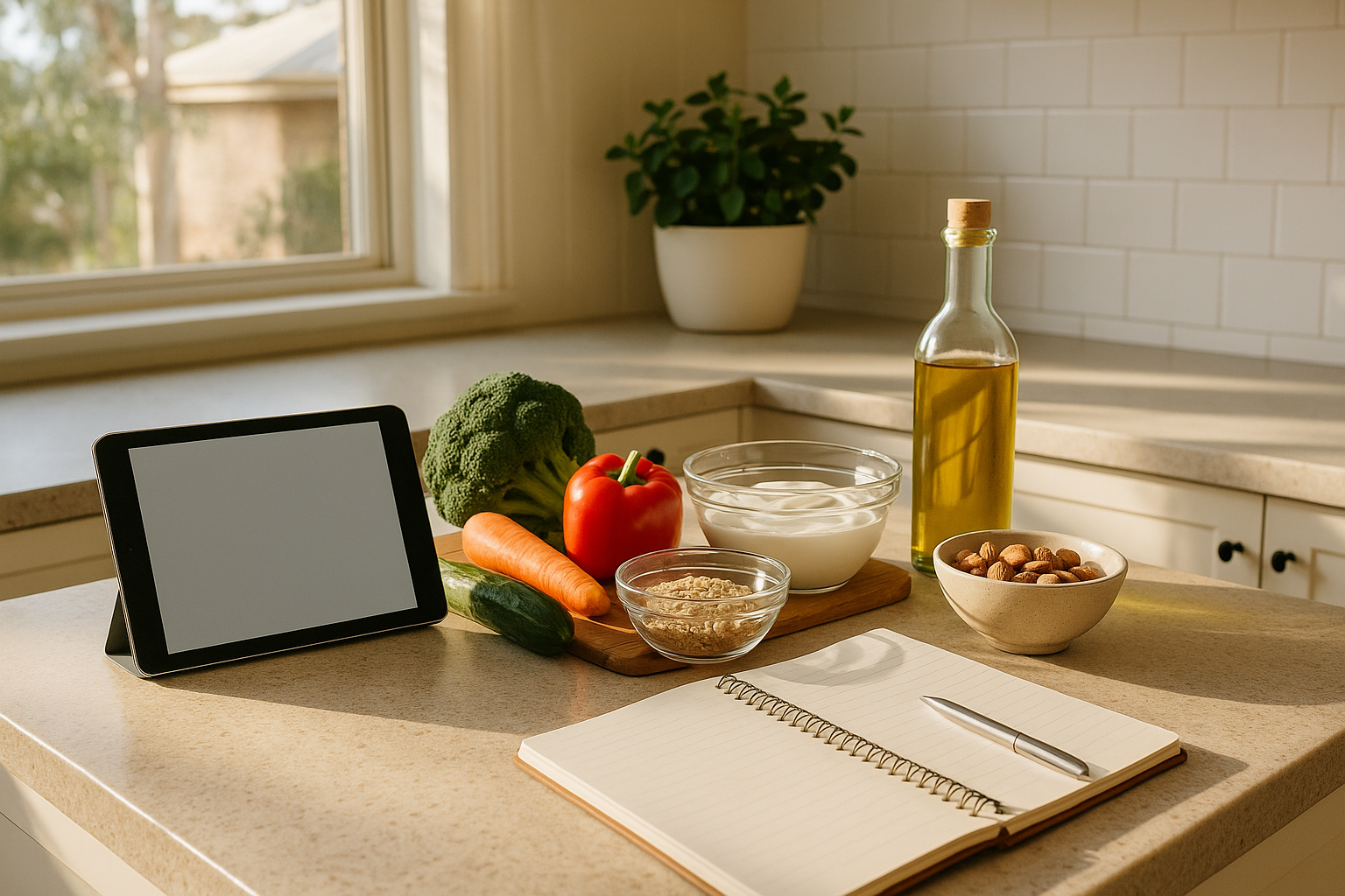 Meal planning set-up for an NDIS nutrition consultation on the Gold Coast