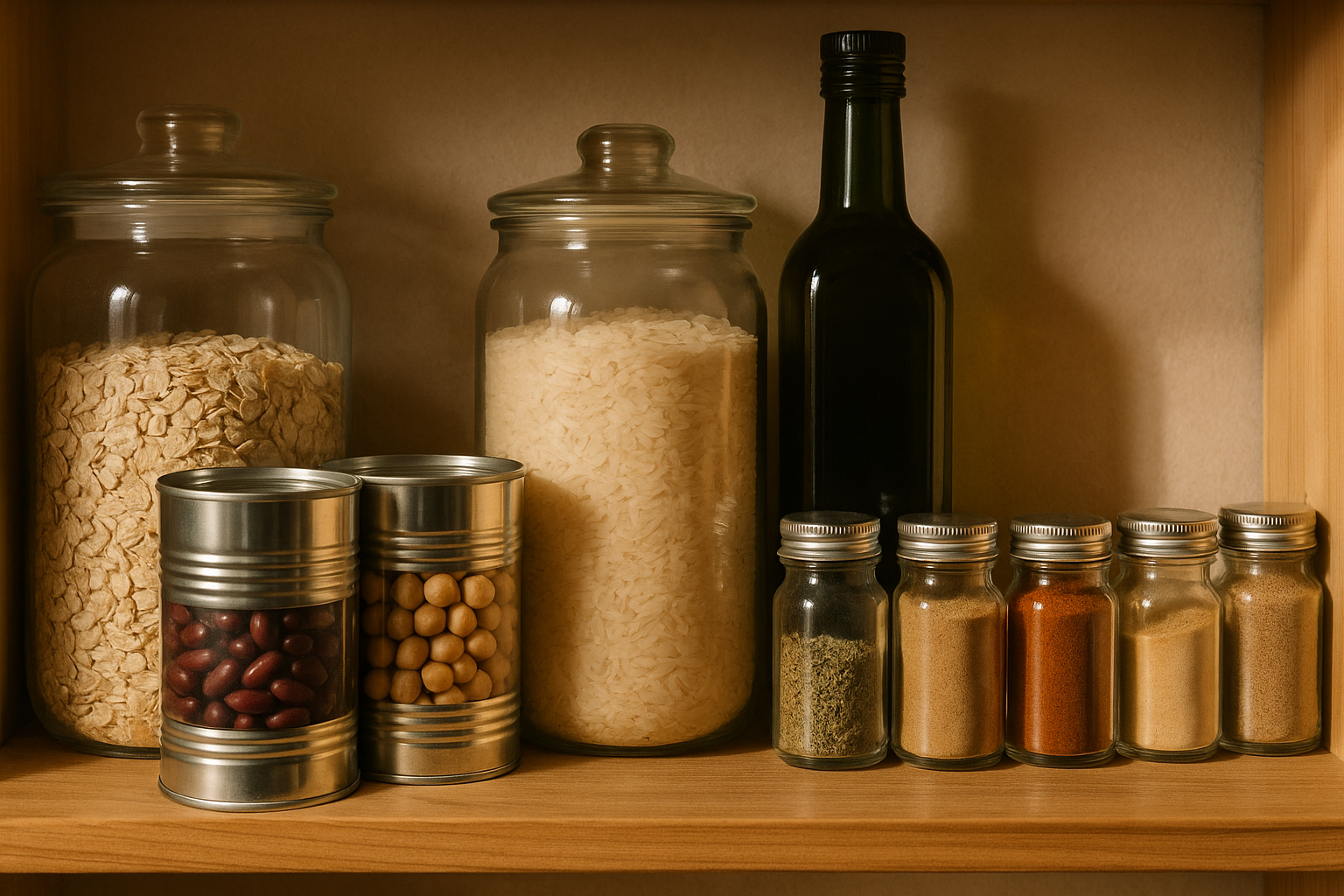 Organised pantry staples for simple meal planning