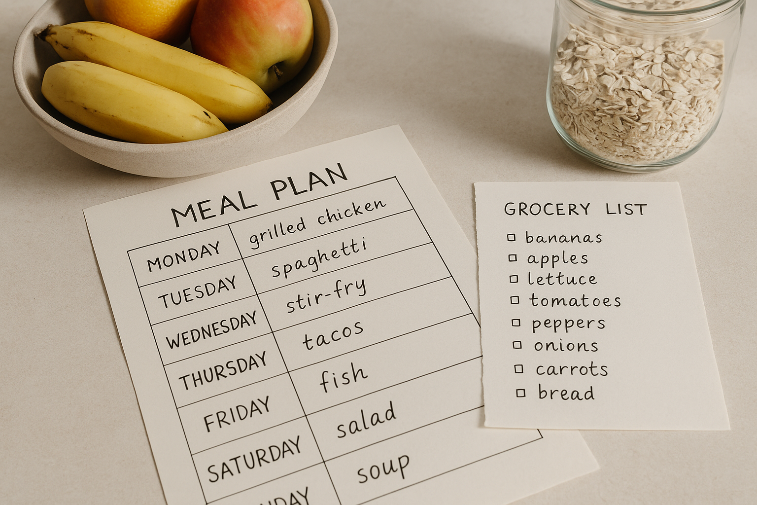 Meal plan and grocery list for consistent nutrition habits