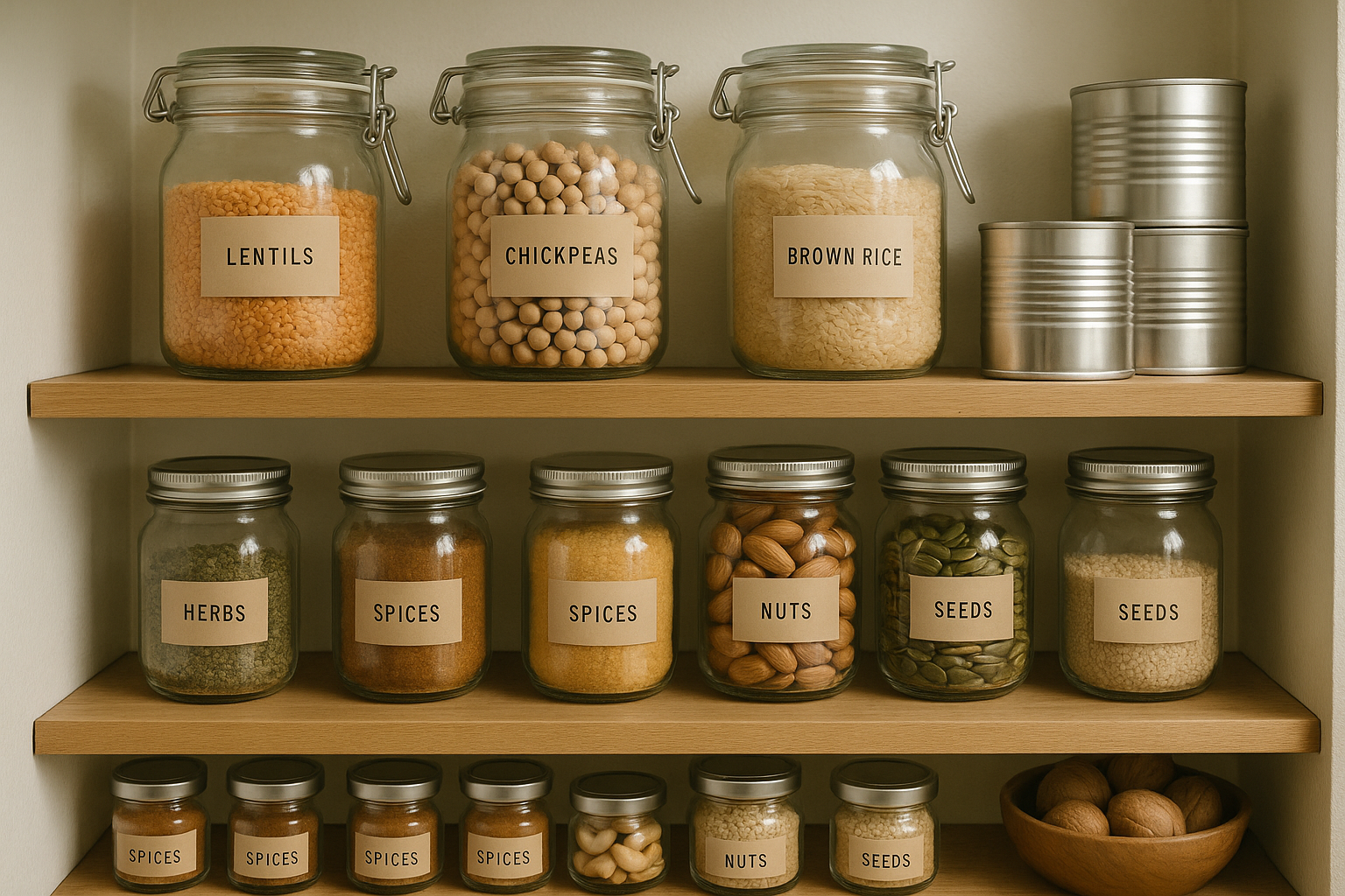 Organised pantry staples for healthy meals