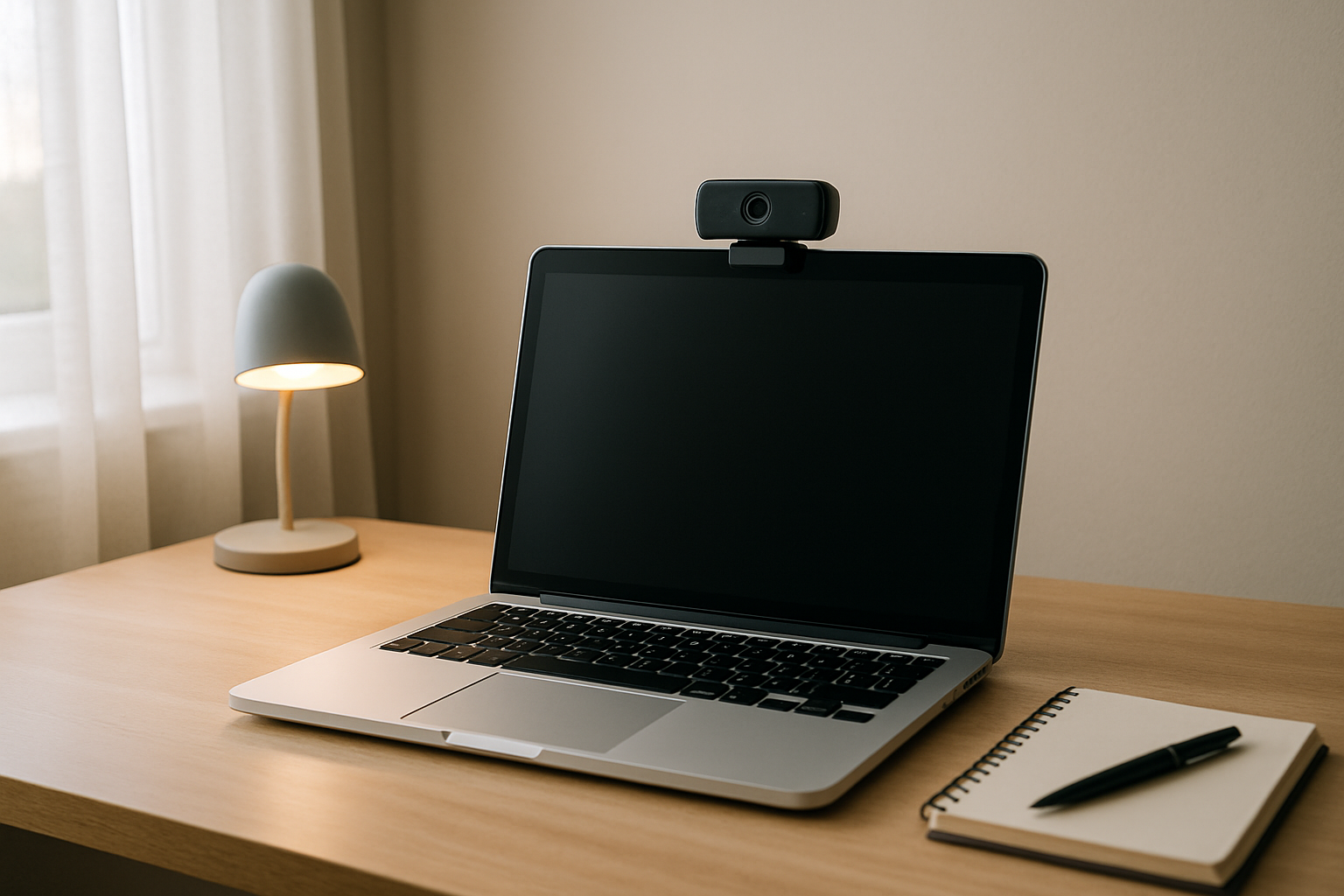Simple telehealth consult setup with soft light and tidy background
