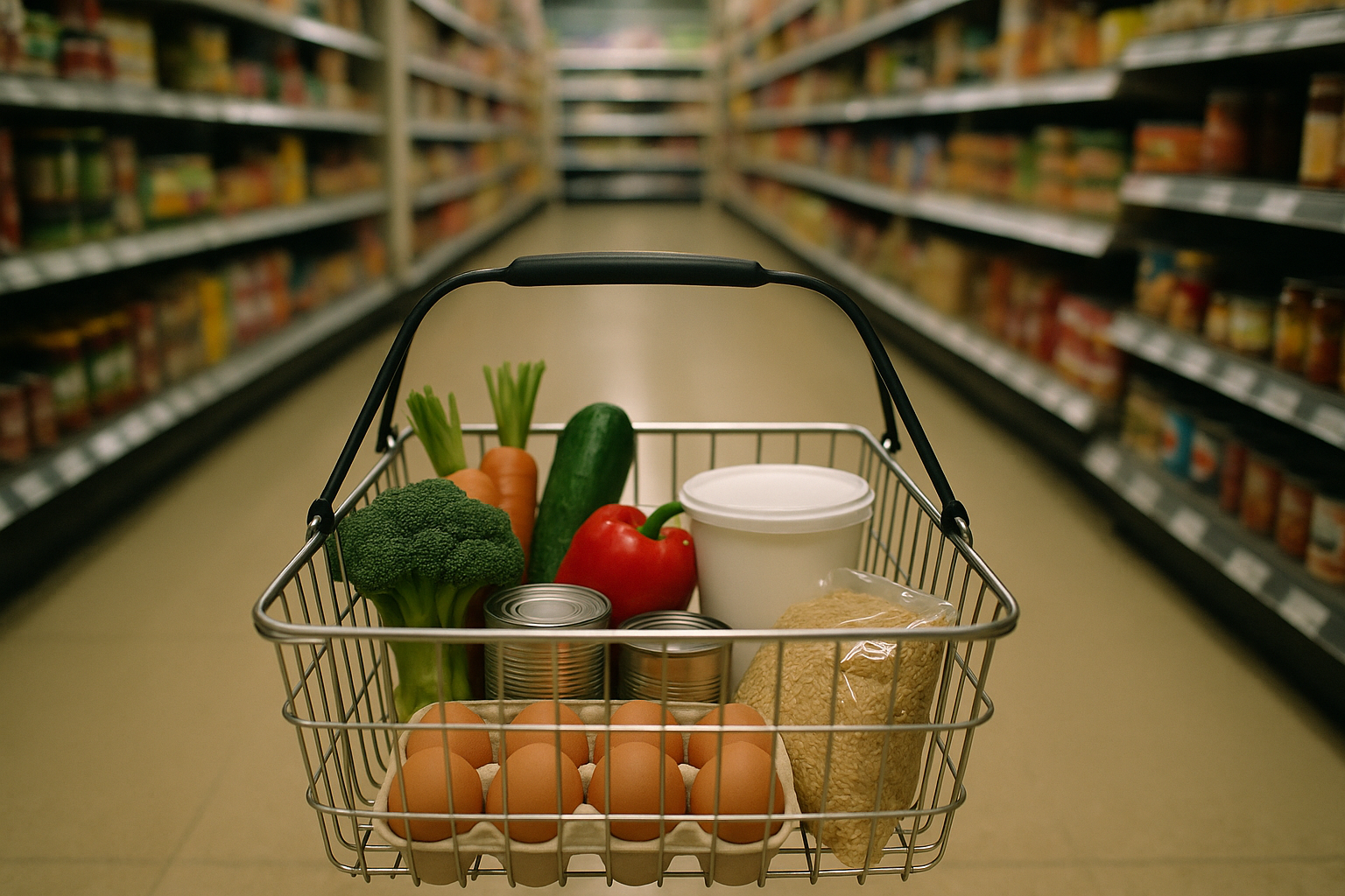 Whole foods in a shopping basket for a practical nutrition plan