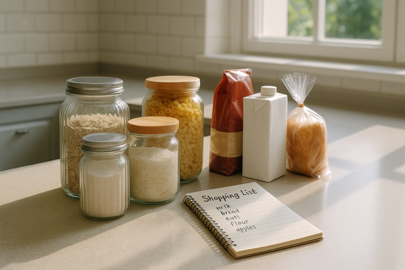 A pantry setup and shopping list for practical nutrition planning