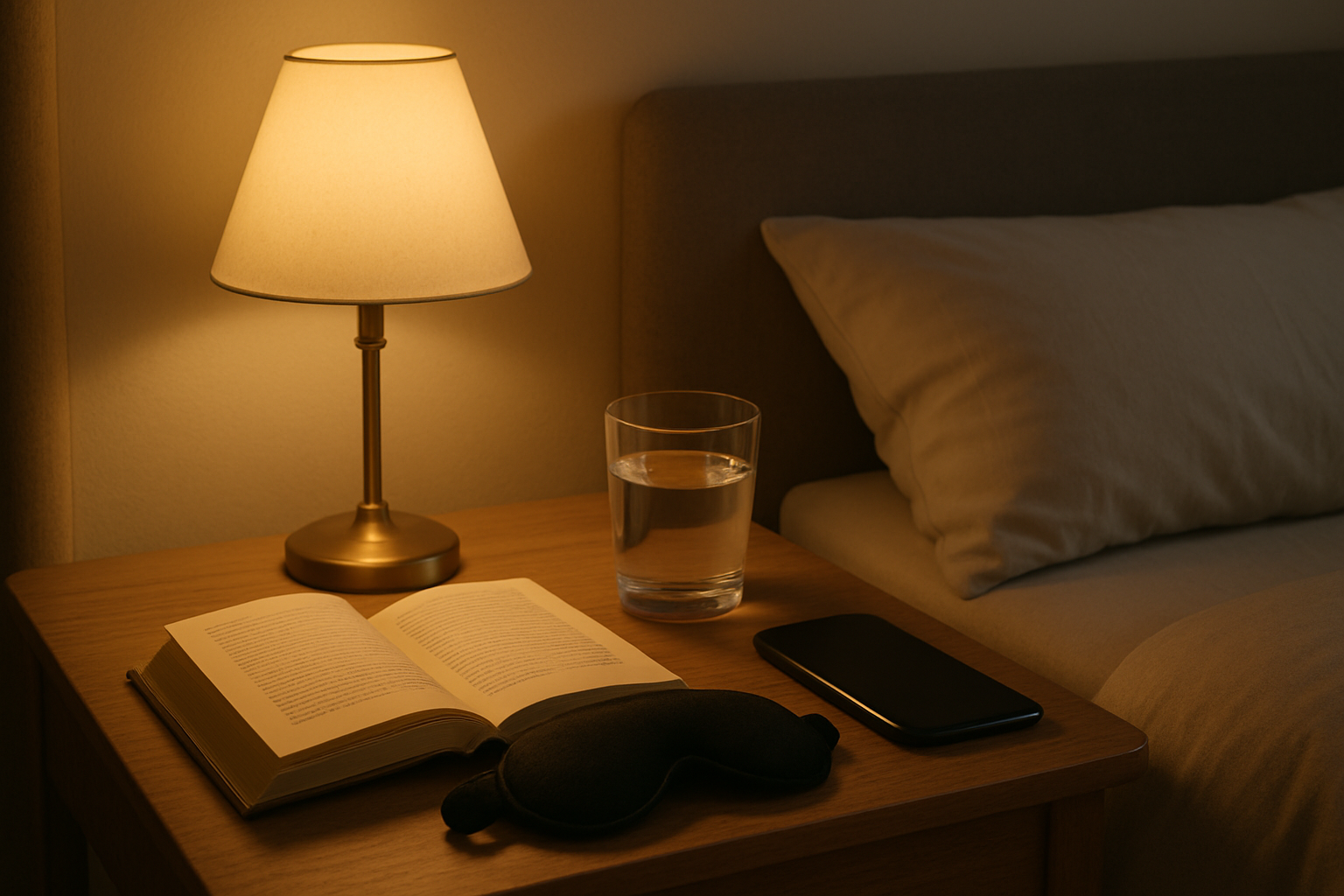 Simple sleep-support setup on a bedside table