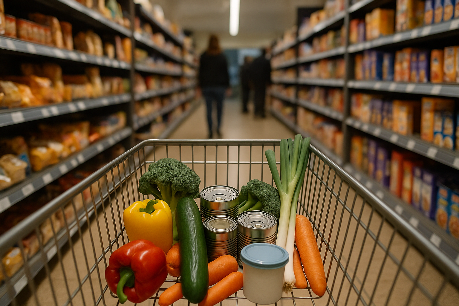 Whole foods in a trolley for practical nutrition planning