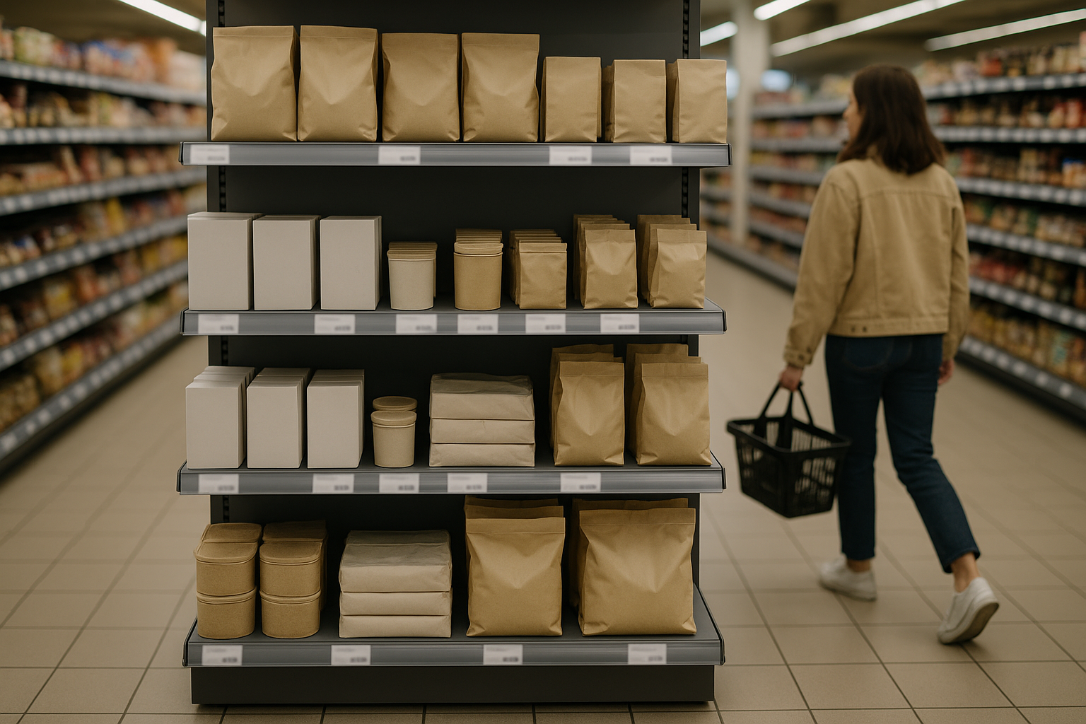 Walking past an end-cap display in a supermarket