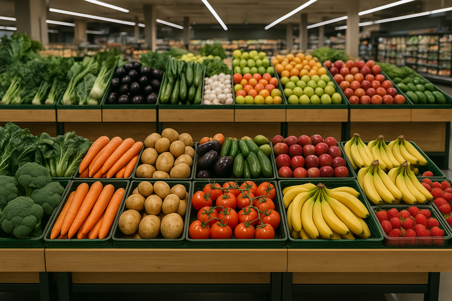 Fresh produce section with seasonal fruit and vegetables