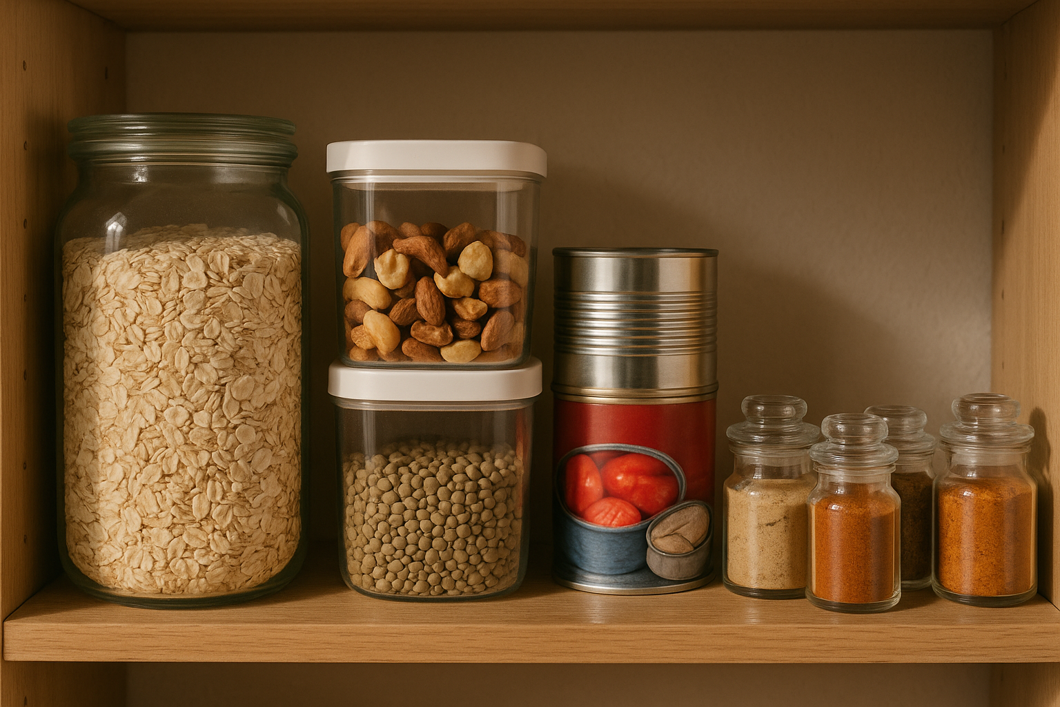 A tidy pantry with healthy staples for quick meals