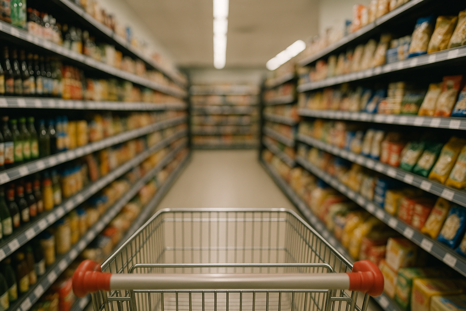 A supermarket aisle representing a guided shopping tour