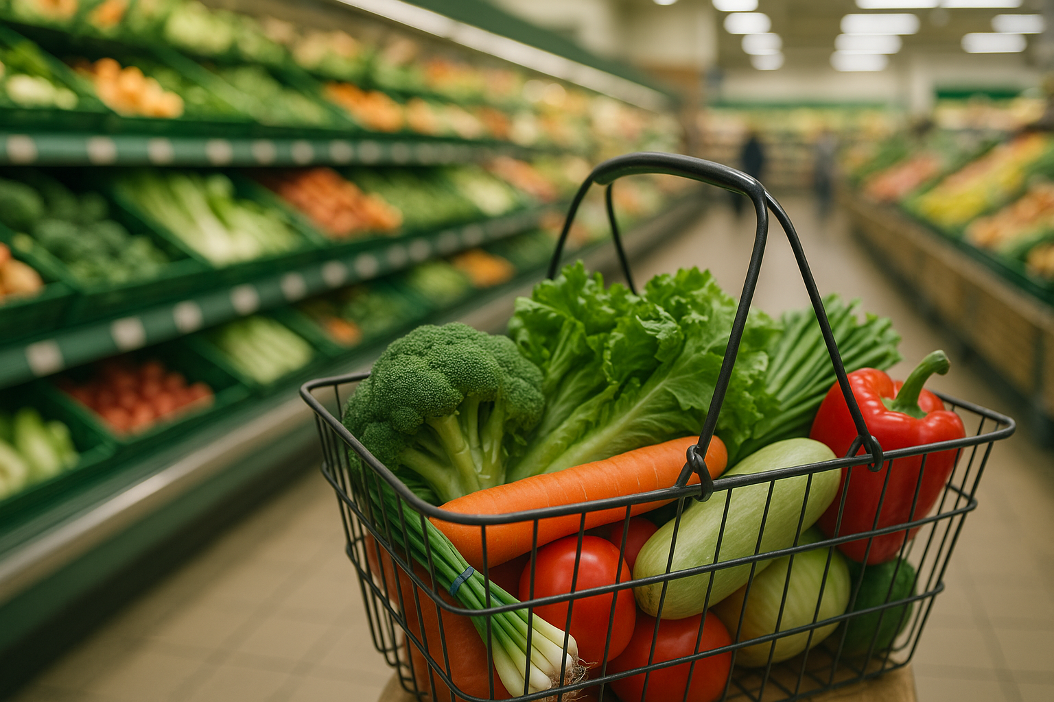 Supermarket setting for a guided shopping tour service