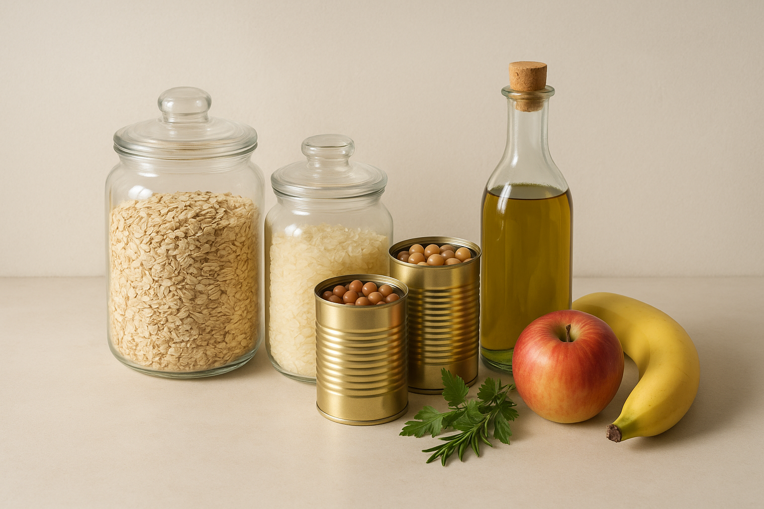 Budget-friendly pantry staples often used in gut health-focused meal plans