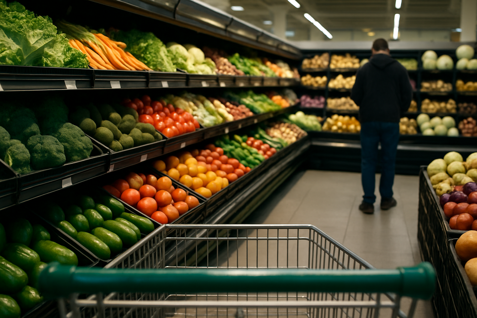 Supermarket produce section suitable for guided shopping tour education