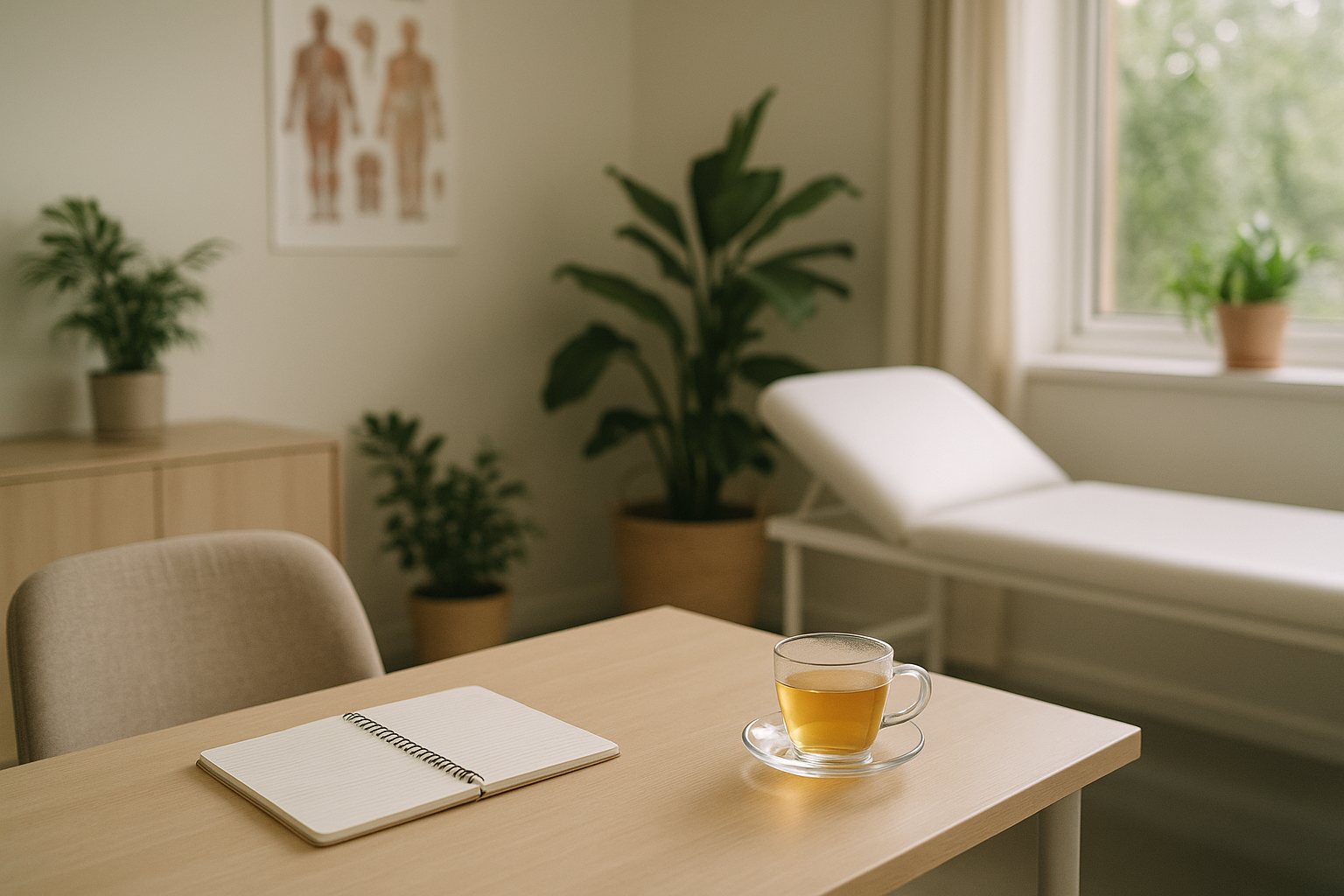 Calm naturopathy consultation space for anxiety support