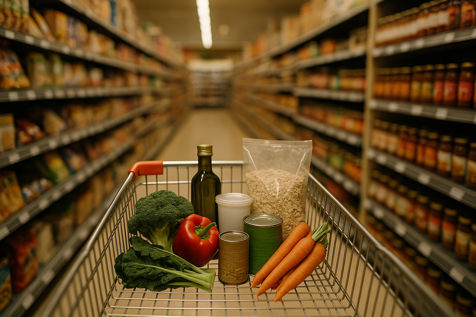 Gold Coast supermarket shopping trolley with simple whole foods and pantry staples