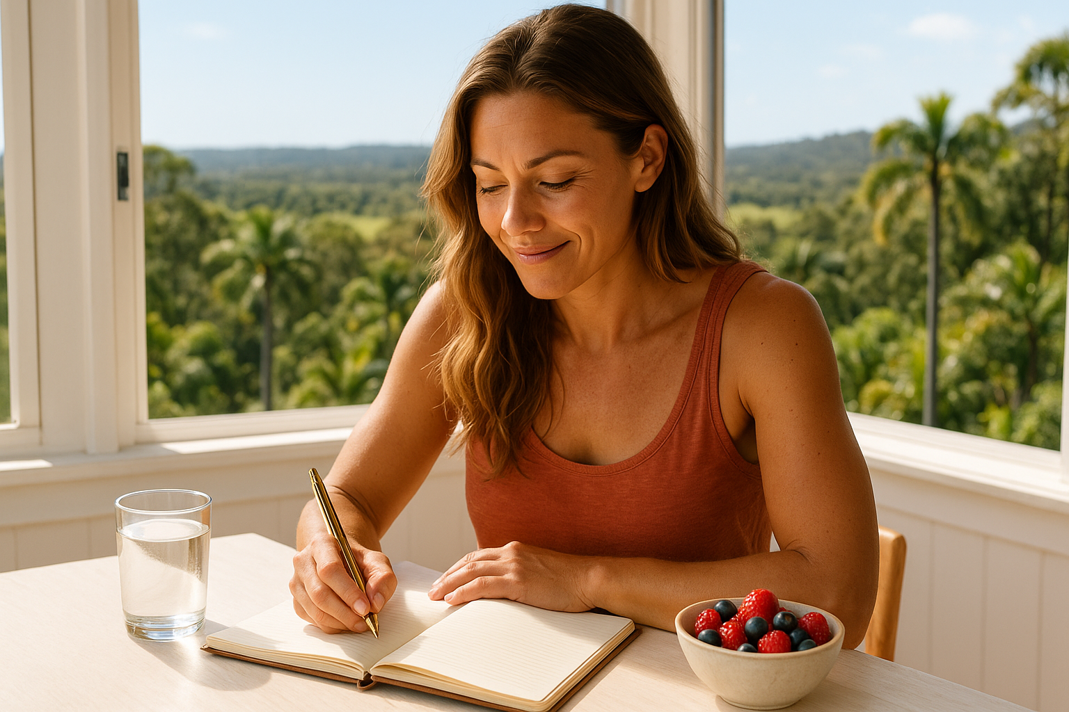 A woman on the Gold Coast planning her health and longevity journey with a naturopath.
