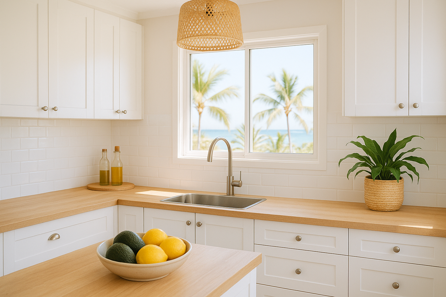 A small, well-organised Gold Coast kitchen optimised for healthy eating.
