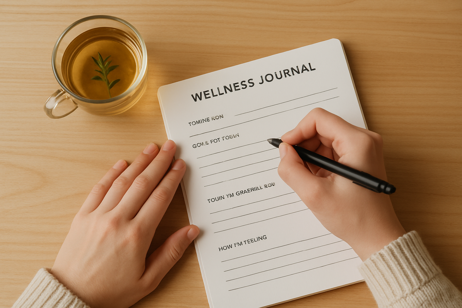 A person planning their health journey in a wellness journal.