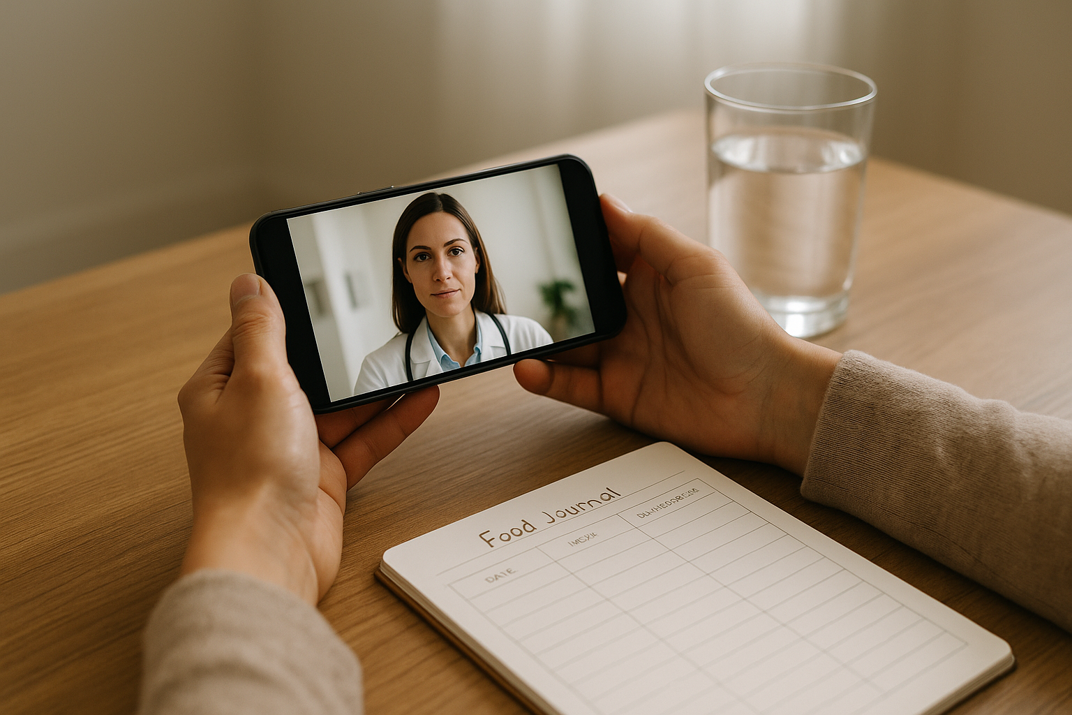 Telehealth nutrition consultation setup with food journal