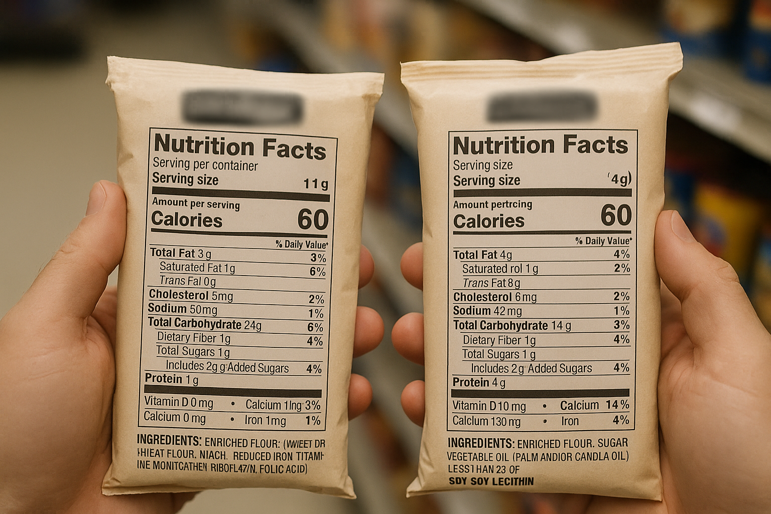 Comparing ingredients lists and nutrition panels during supermarket shopping