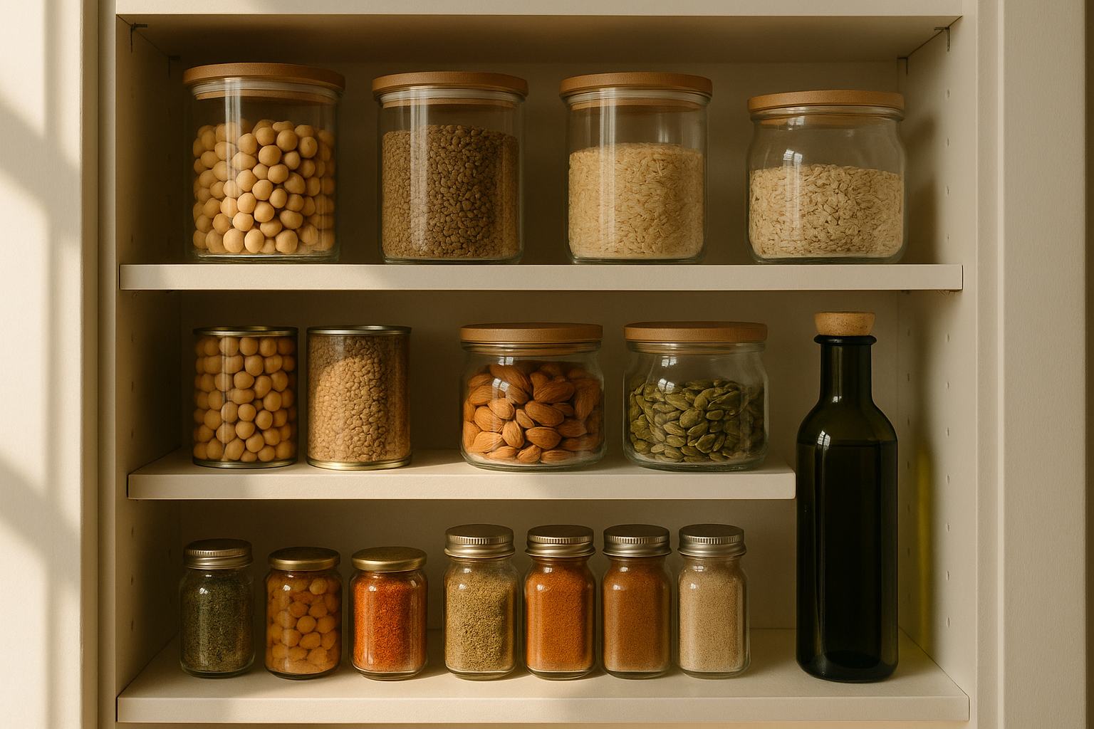 A simple pantry stocked with maintenance and care essentials