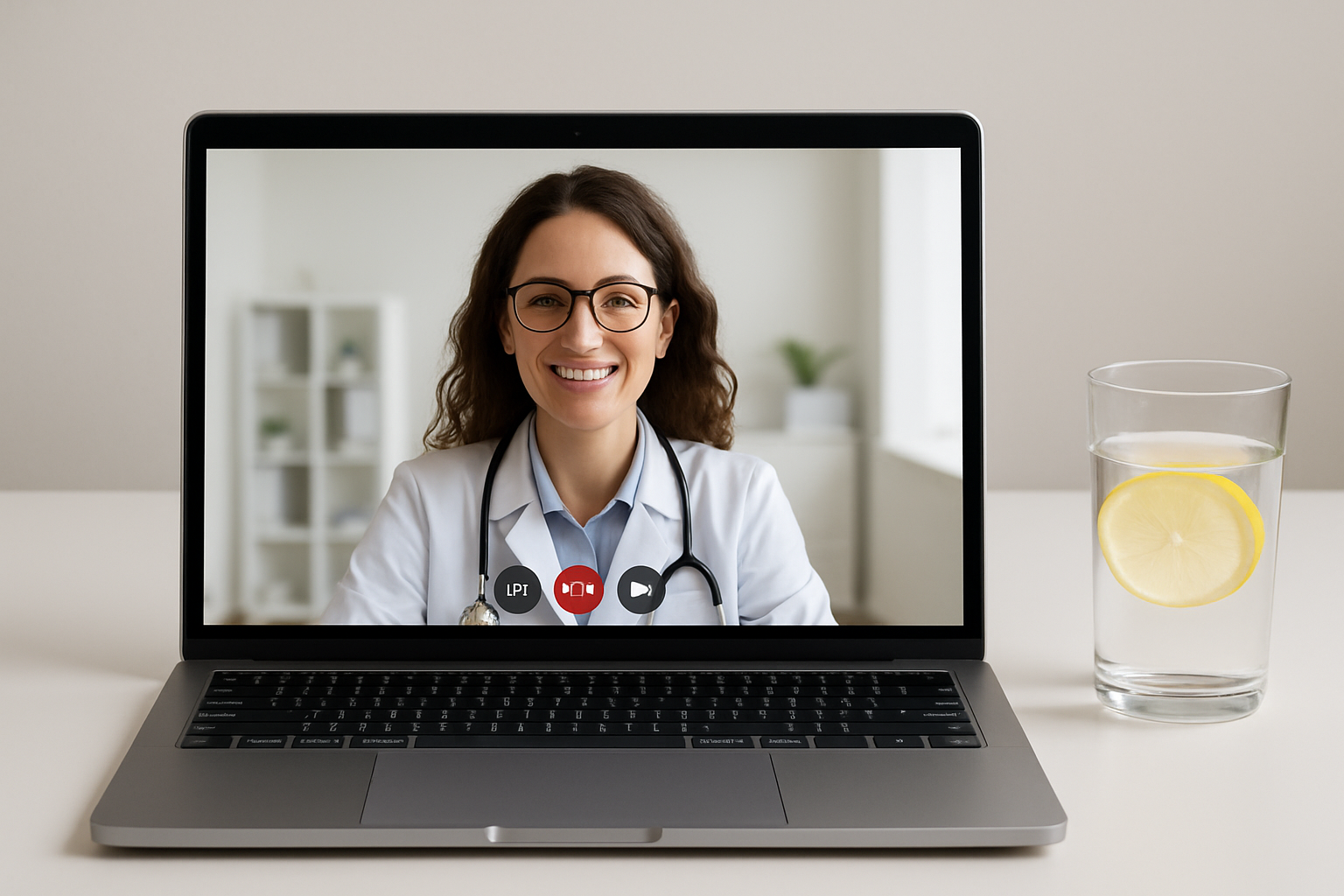 A laptop set up for a telehealth naturopath consultation.
