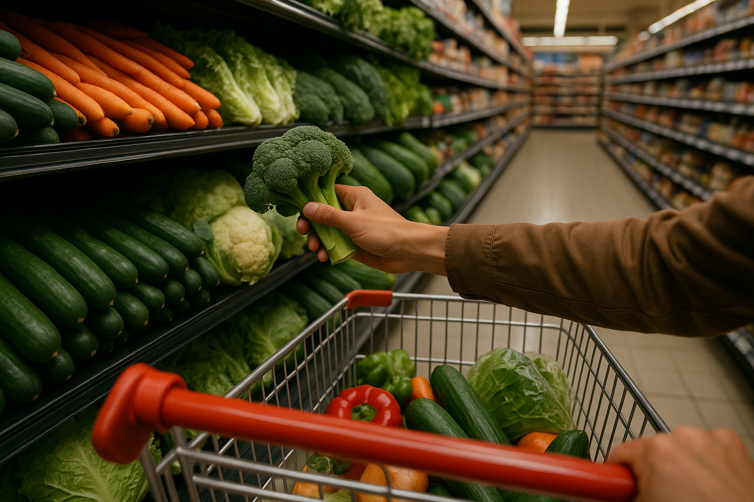 Making a healthy food choice in a supermarket.