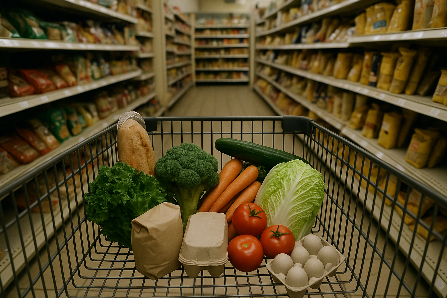 Supermarket shopping focused on simple whole foods