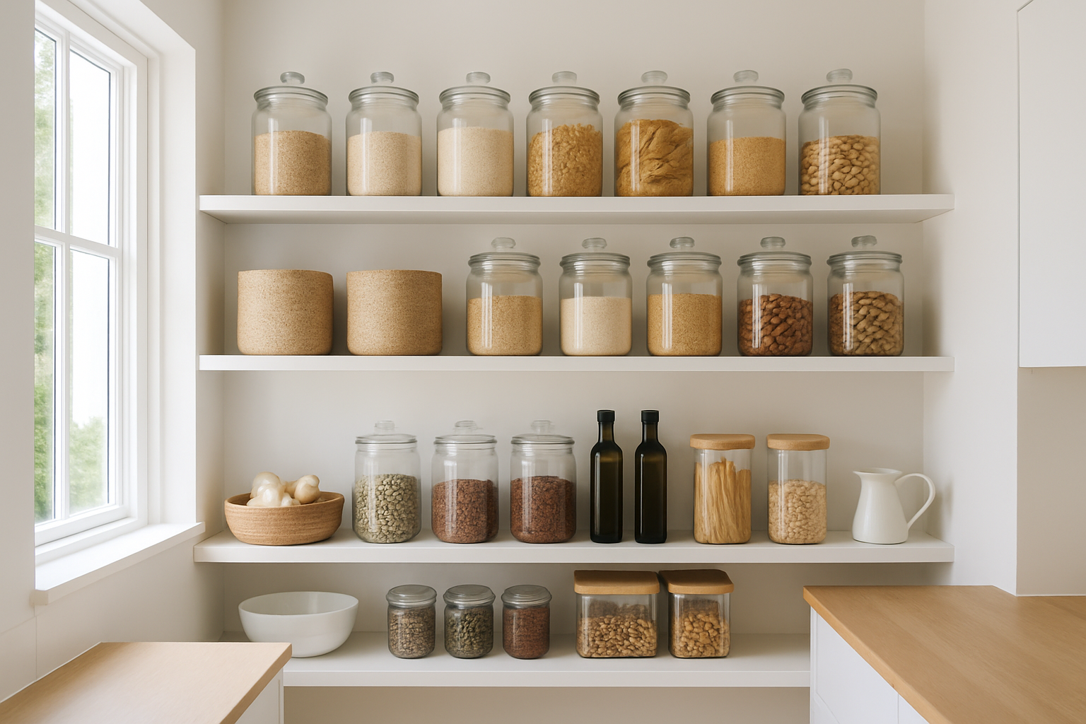 An organised kitchen pantry designed by a Gold Coast naturopath to promote healthy eating.