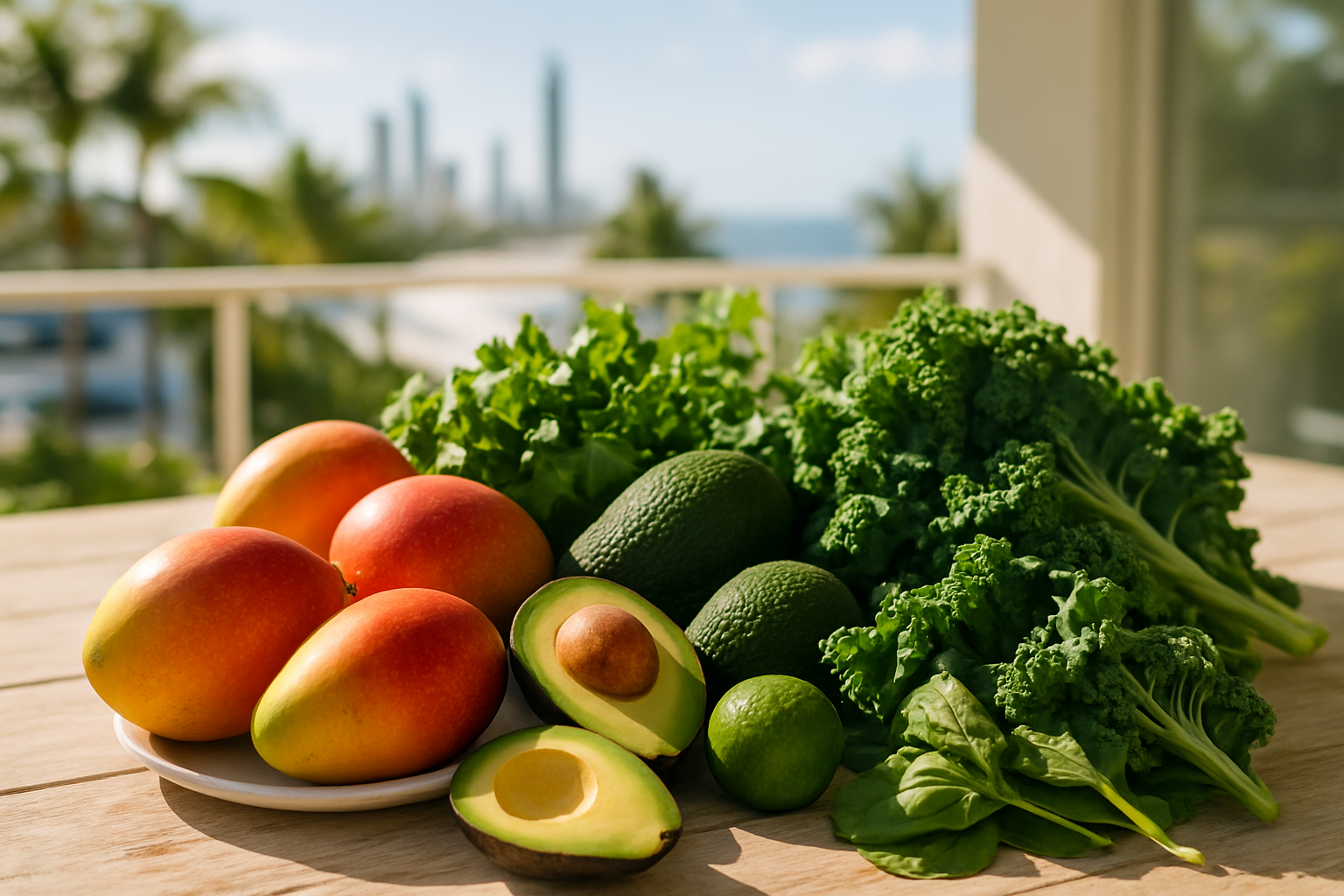 A colourful arrangement of fresh fruit and vegetables, symbolising health essentials for Gold Coast living.