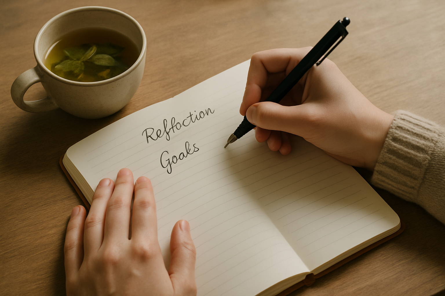 A person writing down their health goals in a journal.