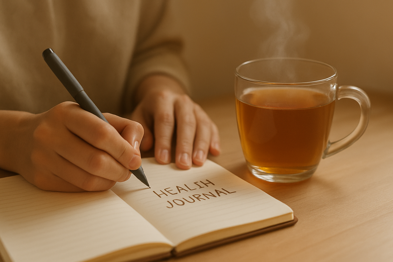 A person making notes in a health journal, symbolising a personalised naturopathic treatment plan.
