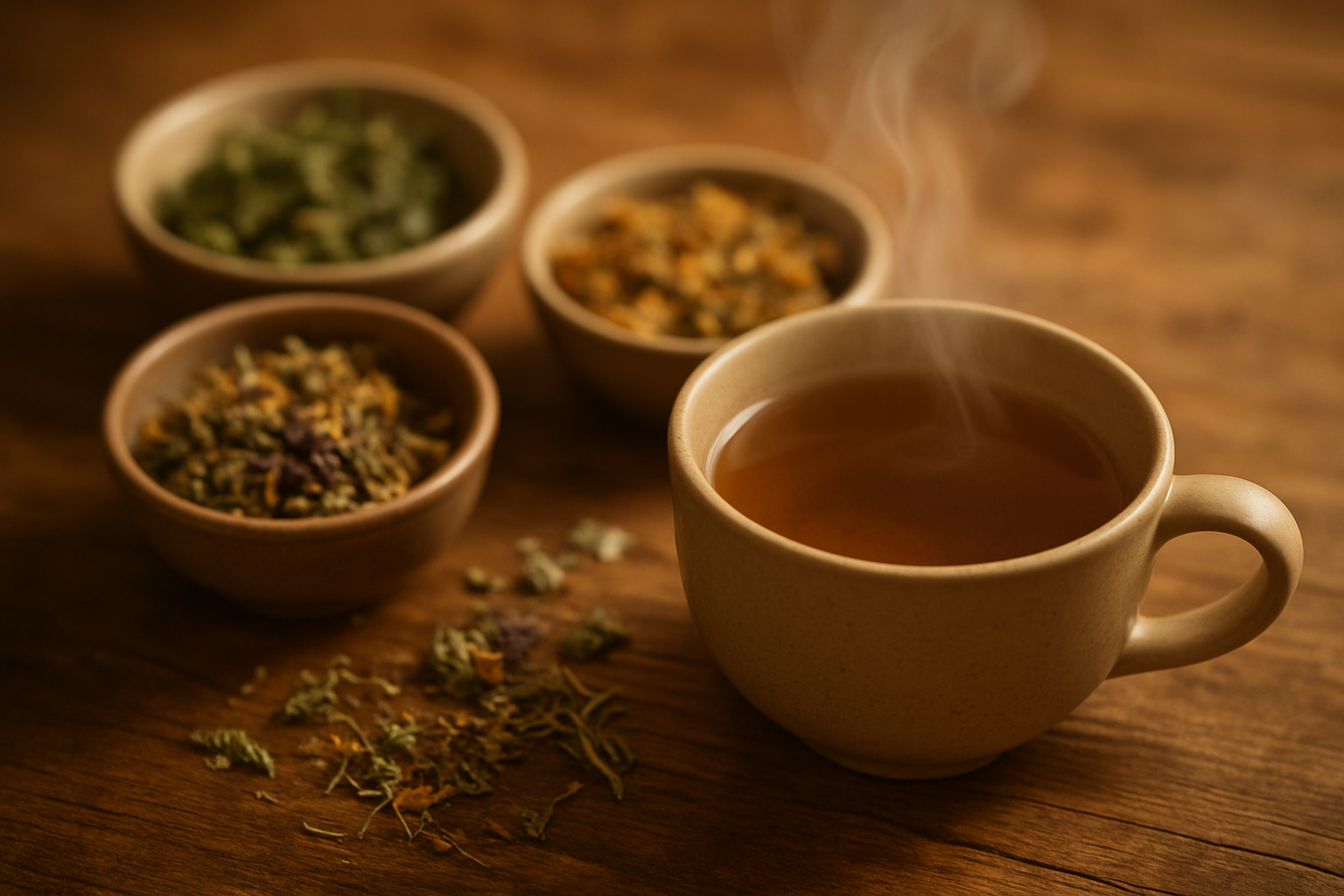 A collection of dried herbs in bowls, representing the tools of a naturopath.